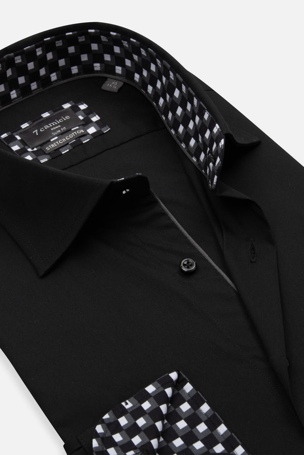 Camicia Uomo Popelin Stretch Nero