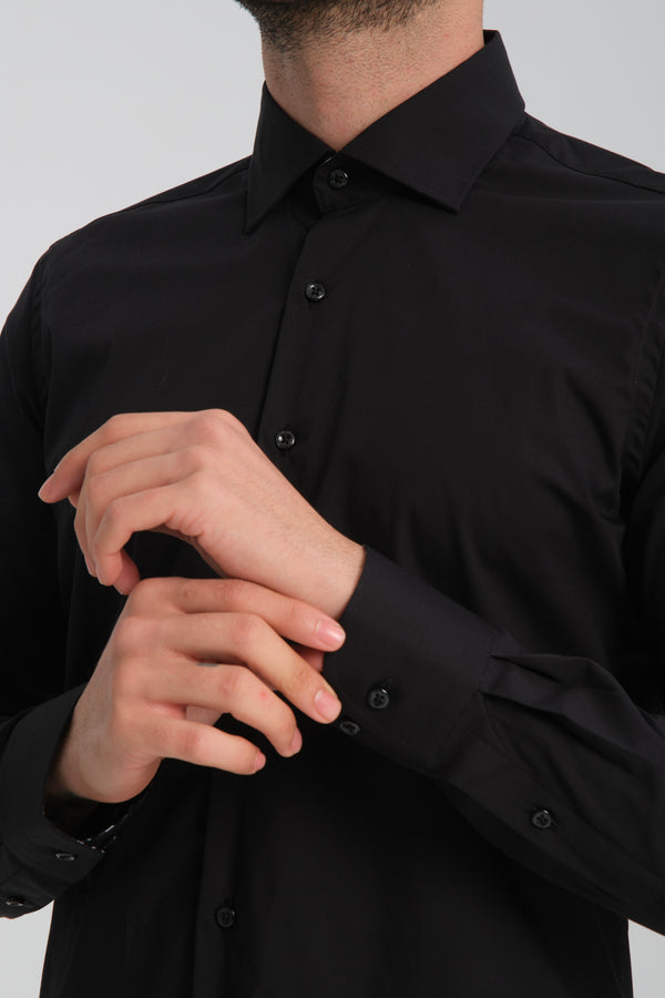 Poplin Stretch Man Shirt Black