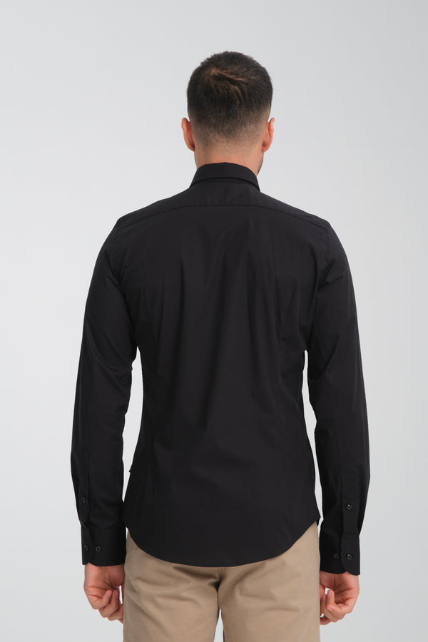 Poplin Stretch Man Shirt Black