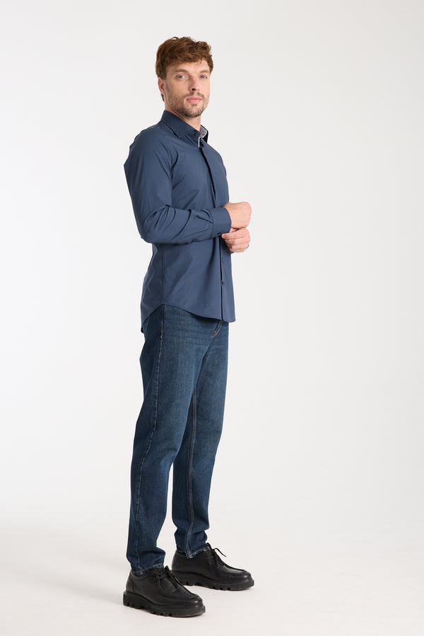 Camisa Hombre Firenze Sport Popelin Stretch Azul