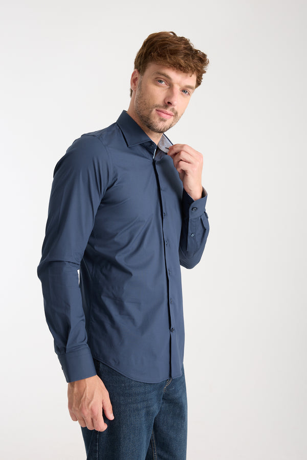 Camisa Hombre Firenze Sport Popelin Stretch Azul