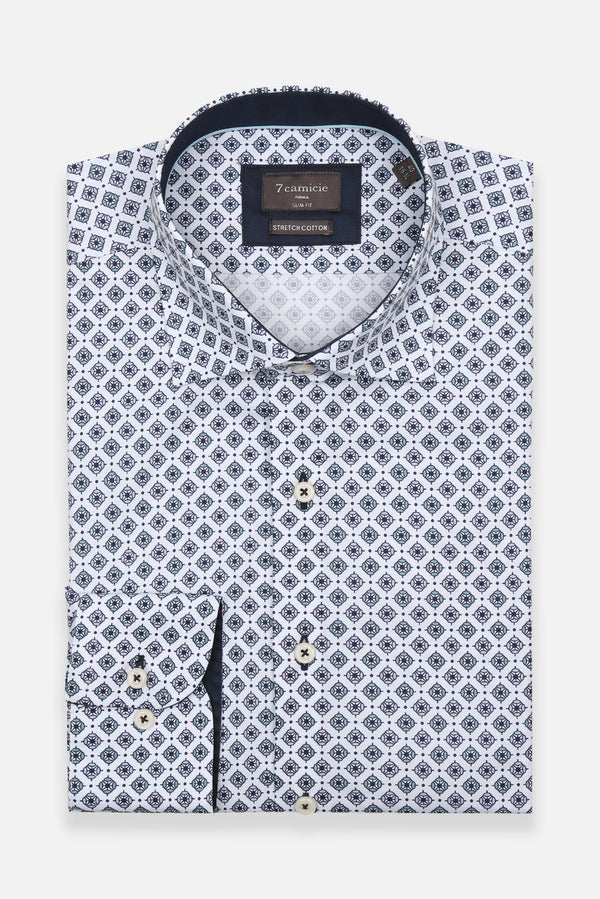 Poplin Stretch Man Shirt White Light Blue