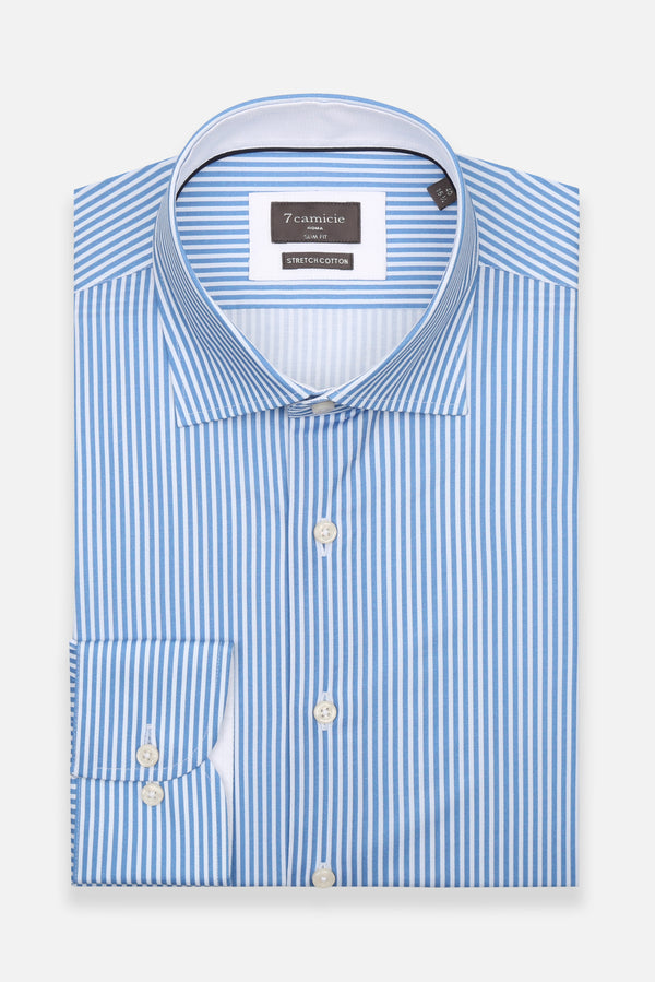 Camicia Uomo Firenze Essential Popelin Stretch Bianco Blu