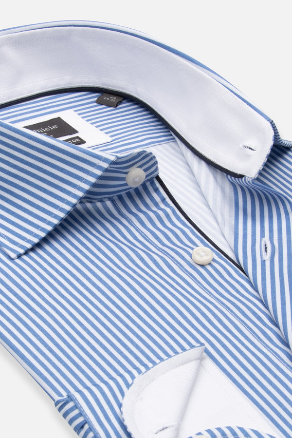 Camicia Uomo Firenze Essential Popelin Stretch Bianco Blu