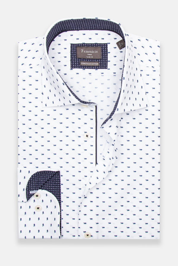 Camicia Uomo Firenze Sport Popelin Stretch Bianco Blu