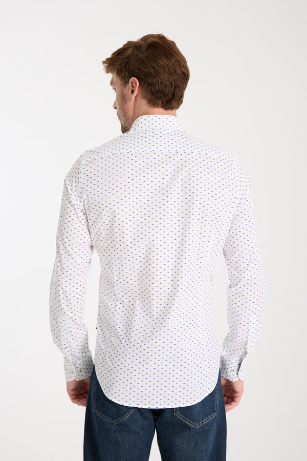 Camisa Hombre Firenze Sport Popelin Stretch Blanco Azul