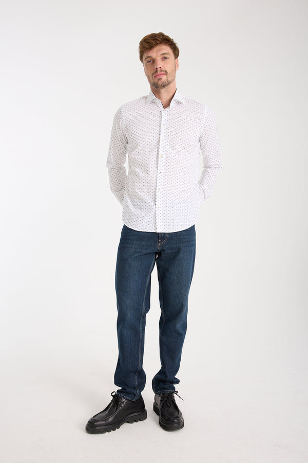 Camisa Hombre Firenze Sport Popelin Stretch Blanco Azul