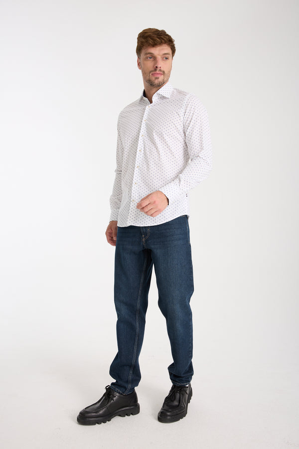 Camisa Hombre Firenze Sport Popelin Stretch Blanco Azul