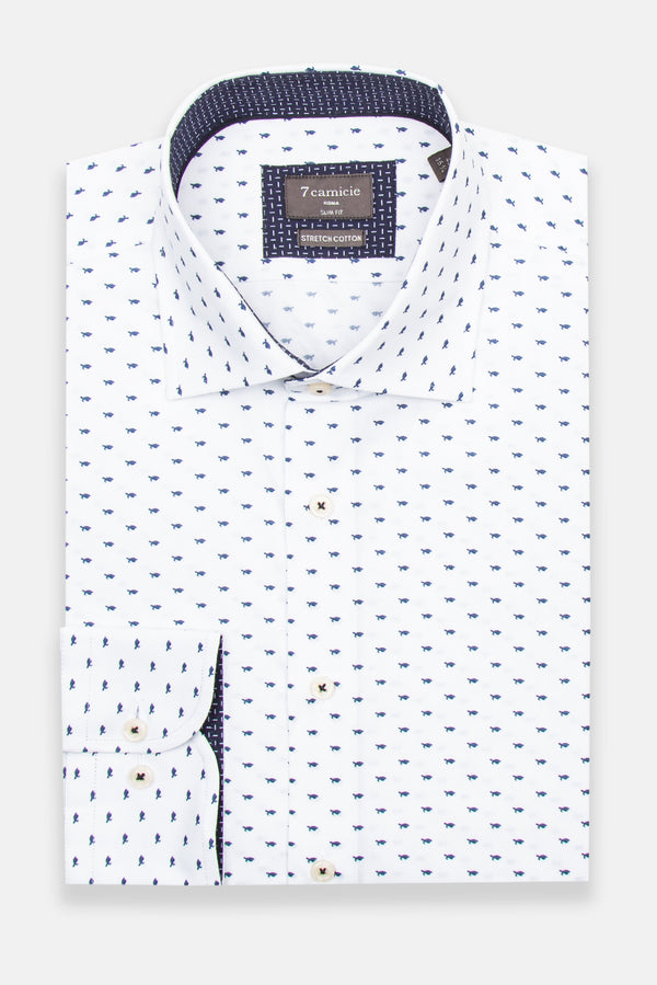 Camicia Uomo Firenze Sport Popelin Stretch Bianco Blu