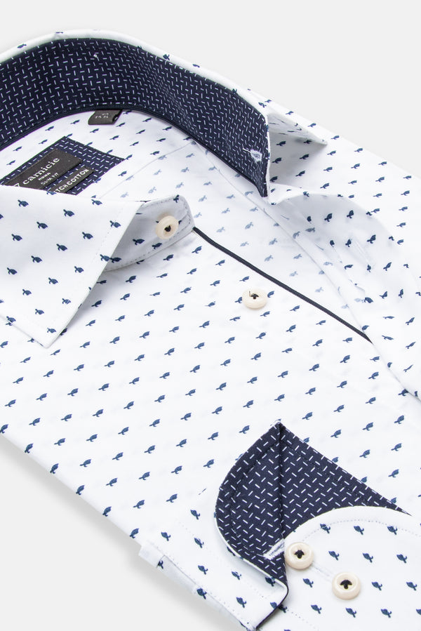 Camicia Uomo Firenze Sport Popelin Stretch Bianco Blu