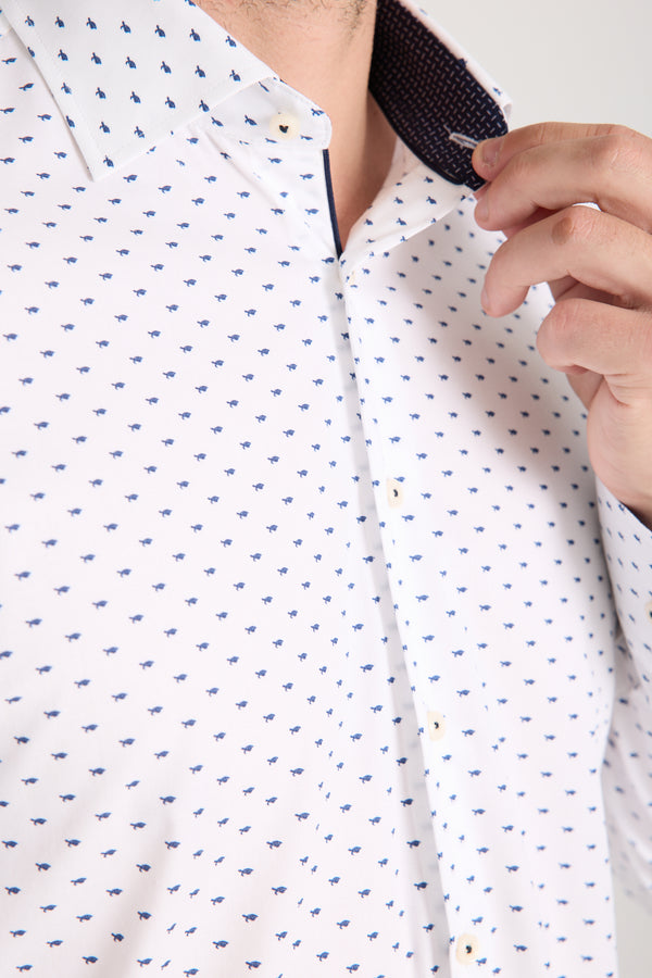 Camisa Hombre Firenze Sport Popelin Stretch Blanco Azul