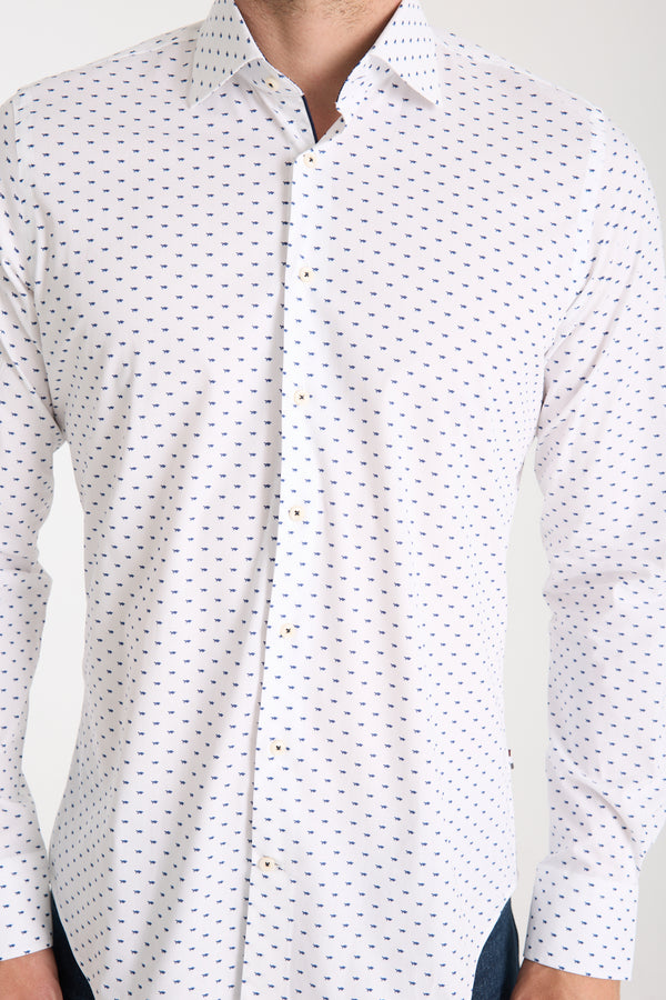 Camisa Hombre Firenze Sport Popelin Stretch Blanco Azul