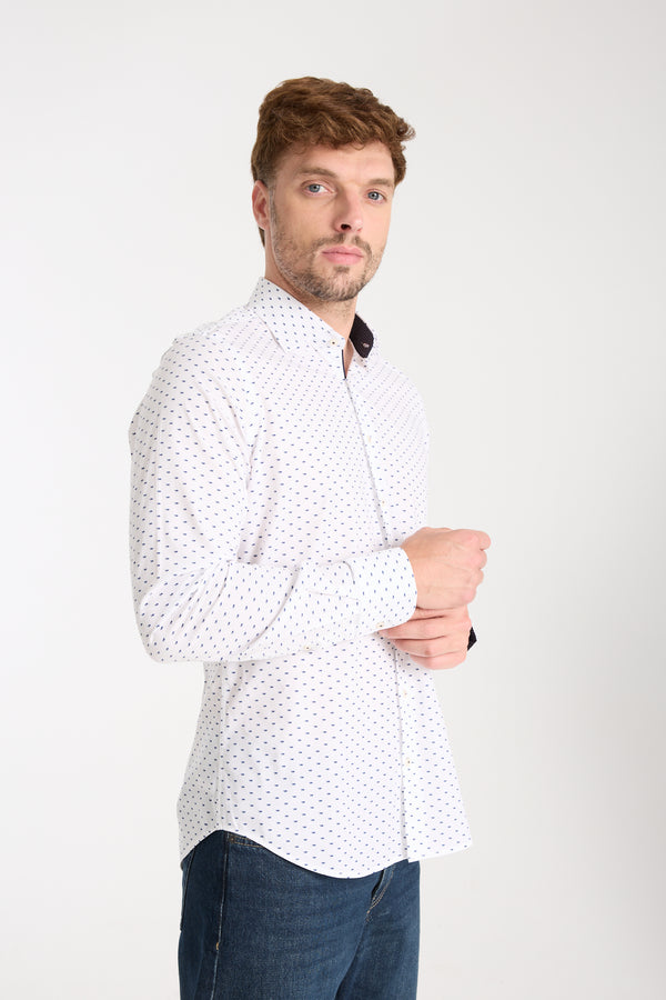 Camisa Hombre Firenze Sport Popelin Stretch Blanco Azul