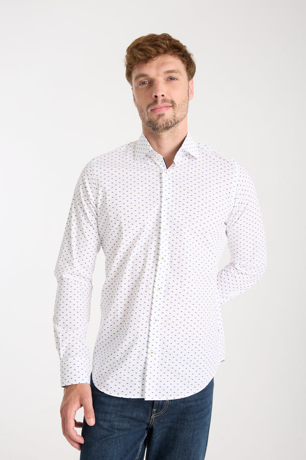 Camisa Hombre Firenze Sport Popelin Stretch Blanco Azul