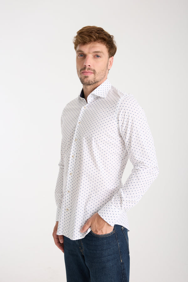 Camisa Hombre Firenze Sport Popelin Stretch Blanco Azul