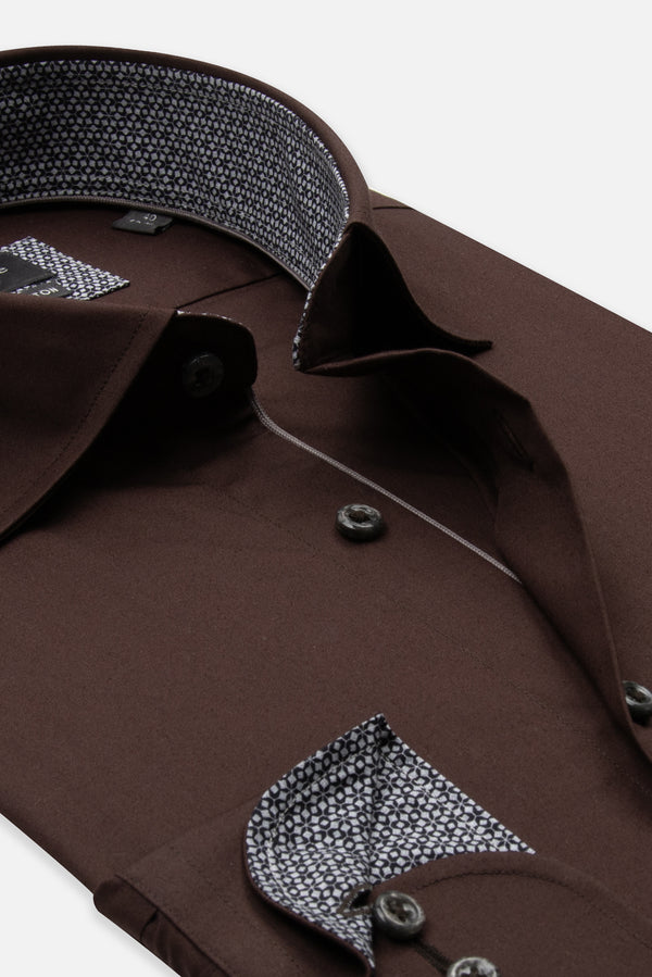 Camicia Uomo Firenze Sport Popelin Stretch Marrone