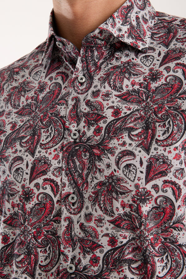 Camicia Uomo Firenze Sport Popelin Stretch Grigio Rosso