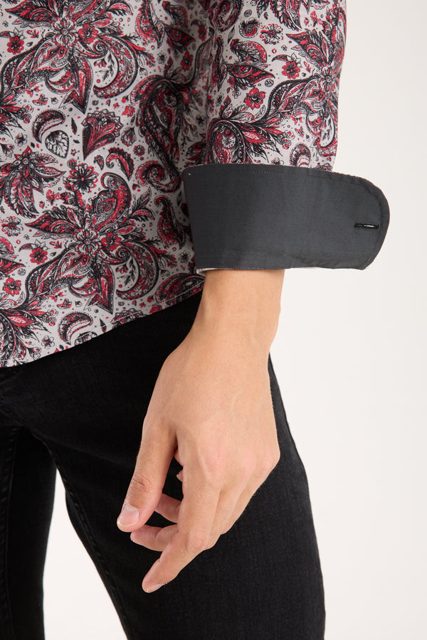 Camicia Uomo Firenze Sport Popelin Stretch Grigio Rosso