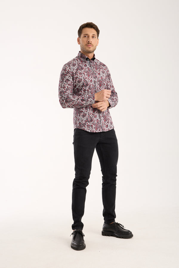 Camicia Uomo Firenze Sport Popelin Stretch Grigio Rosso