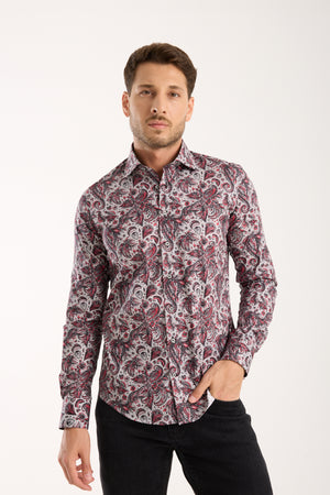 Firenze Poplin Stretch Man Shirt Grey Red