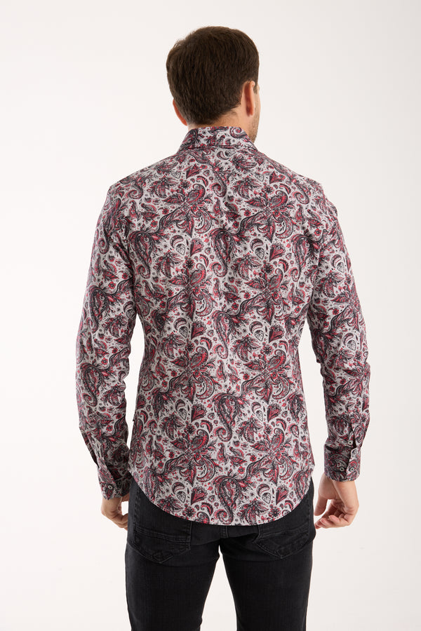 Camicia Uomo Firenze Sport Popelin Stretch Grigio Rosso