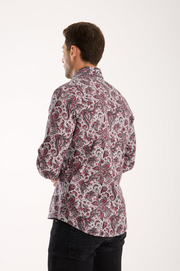 Camicia Uomo Firenze Sport Popelin Stretch Grigio Rosso
