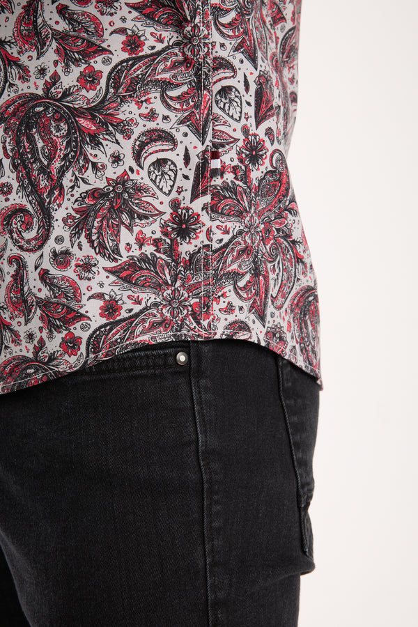 Camicia Uomo Firenze Sport Popelin Stretch Grigio Rosso