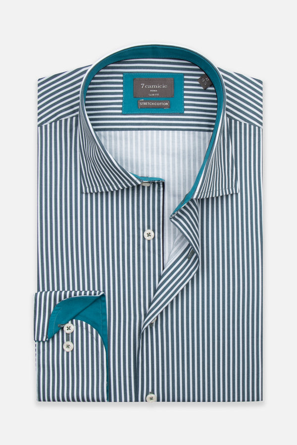 Camicia Uomo Firenze Sport Popelin Stretch Bianco Verde