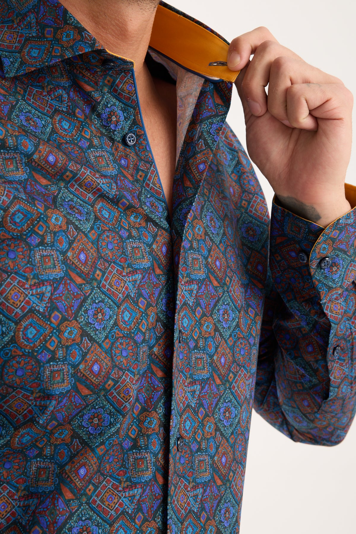 Chemise fantaisie popeline imprimée - Bleu Orange - Homme - 30.09 Chemise fantaisie popeline imprimée - Bleu Orange - Homme - 30.09