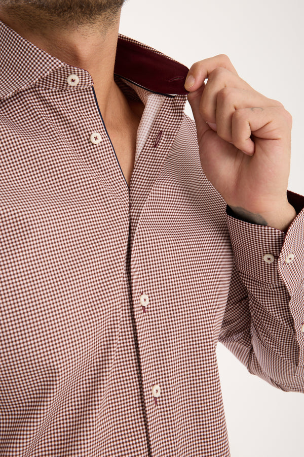 Camicia Uomo Firenze Sport Popelin Stretch Bianco Rosso