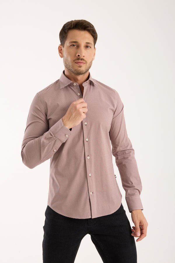 Camicia Uomo Firenze Sport Popelin Stretch Bianco Rosso