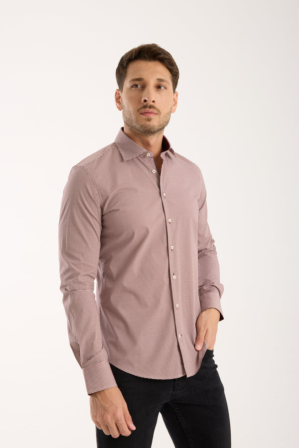 Camicia Uomo Firenze Sport Popelin Stretch Bianco Rosso