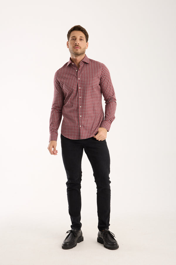 Camicia Uomo Firenze Sport Twill Rosso Grigio Chiaro