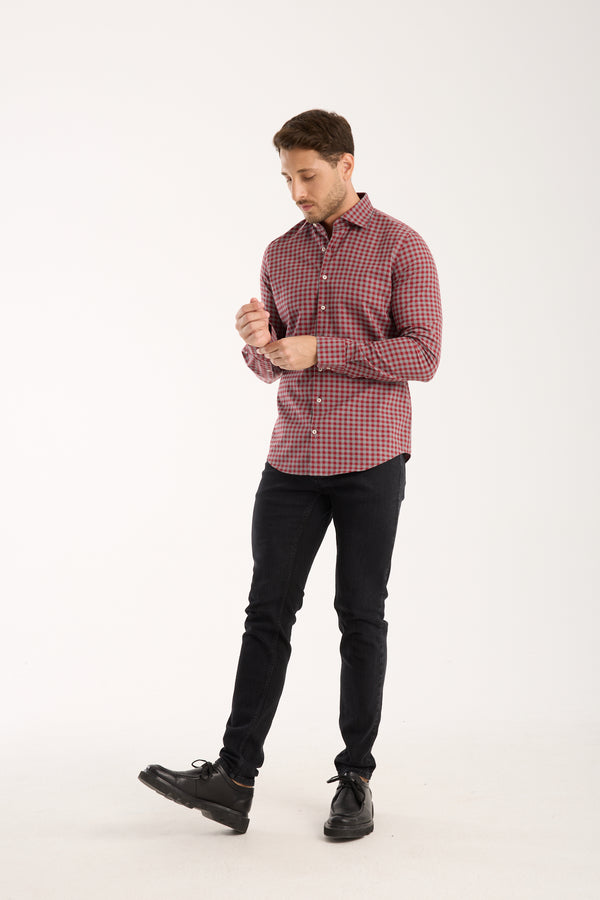 Camicia Uomo Firenze Sport Twill Rosso Grigio Chiaro