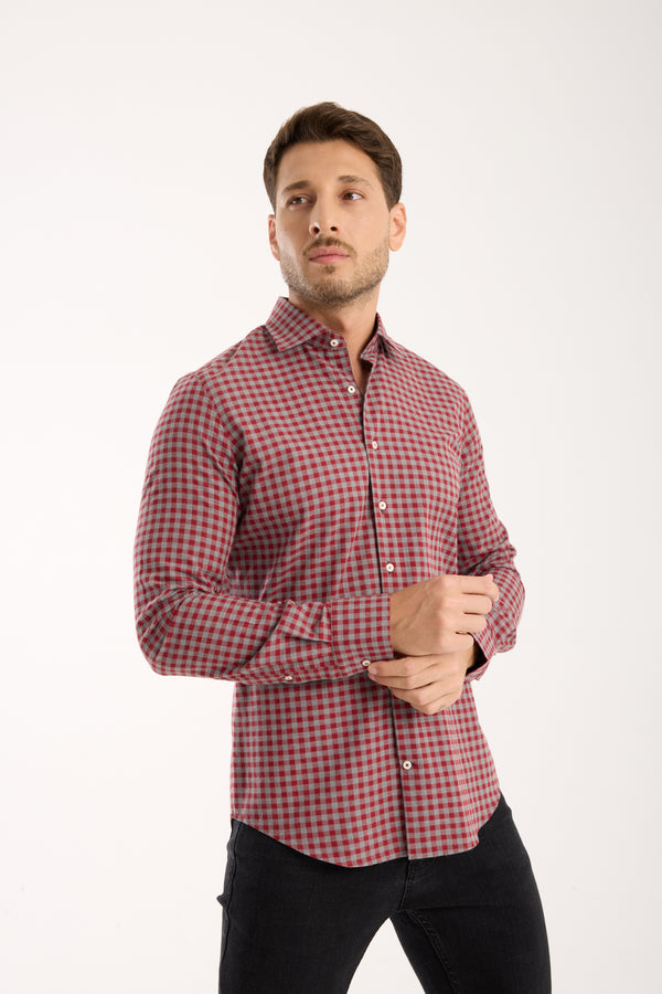 Camicia Uomo Firenze Sport Twill Rosso Grigio Chiaro
