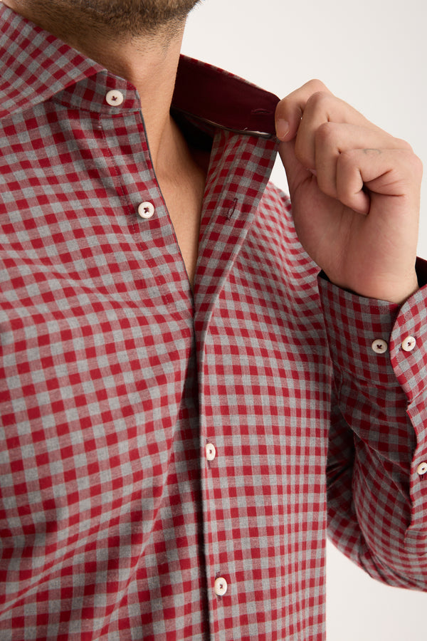 Camicia Uomo Firenze Sport Twill Rosso Grigio Chiaro