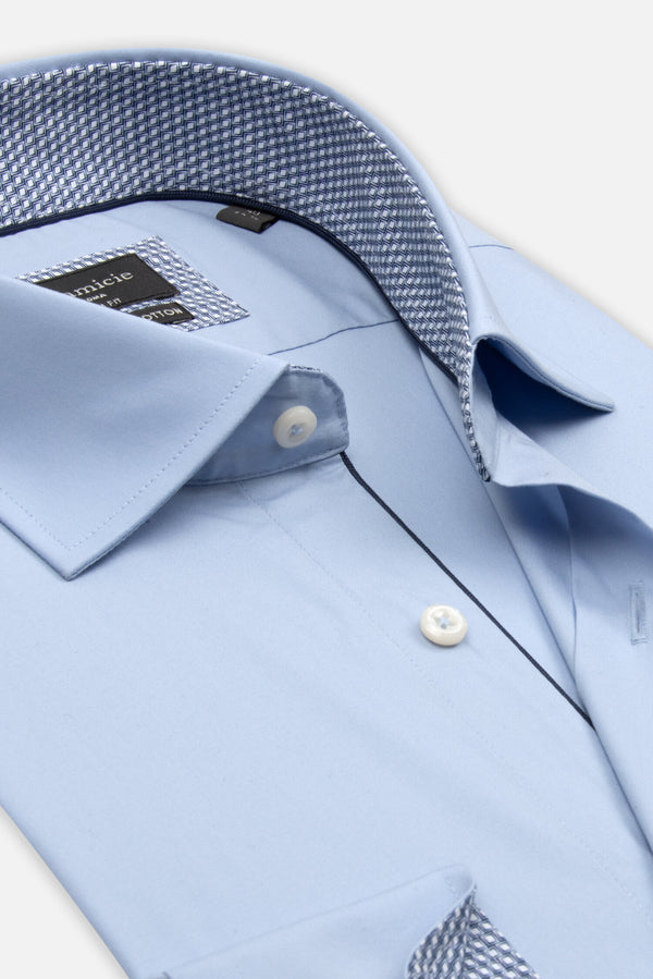Firenze Sport Herren Hemd Poplin Stretch Hellblau
