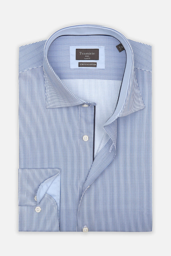 Firenze Sport Herren Hemd Poplin Stretch Weiss Blau