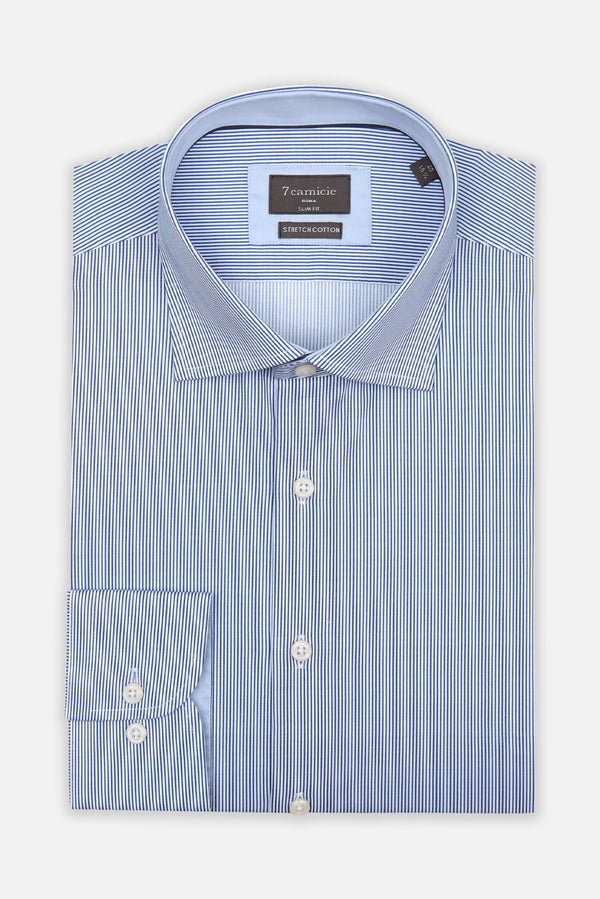 Firenze Sport Herren Hemd Poplin Stretch Weiss Blau
