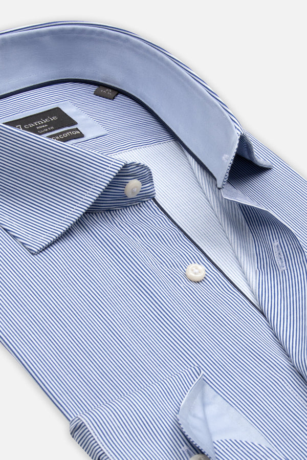 Firenze Sport Herren Hemd Poplin Stretch Weiss Blau