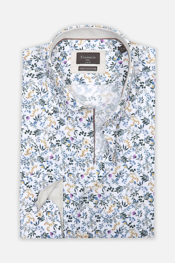 Firenze Sport Herren Hemd Poplin Stretch Weiss Grau