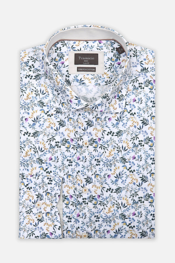 Firenze Sport Herren Hemd Poplin Stretch Weiss Grau