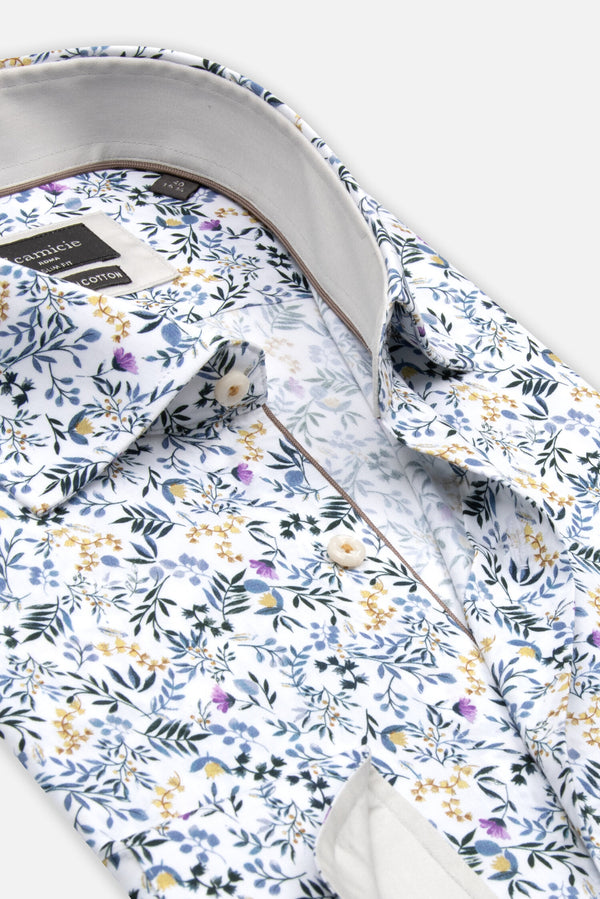 Firenze Sport Herren Hemd Poplin Stretch Weiss Grau