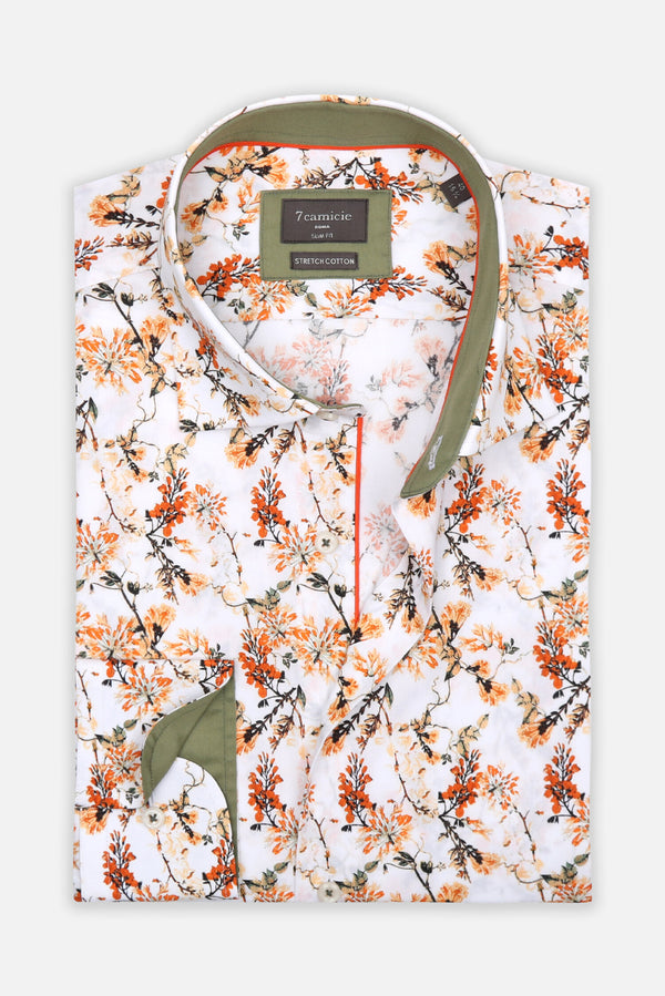 Firenze Sport Herren Hemd Poplin Stretch Weiss Orange