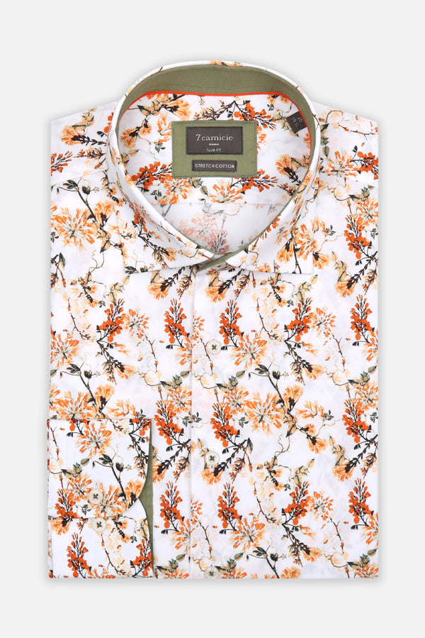 Firenze Sport Herren Hemd Poplin Stretch Weiss Orange