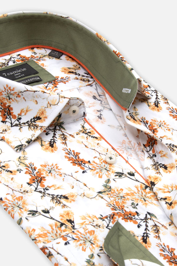 Firenze Sport Herren Hemd Poplin Stretch Weiss Orange