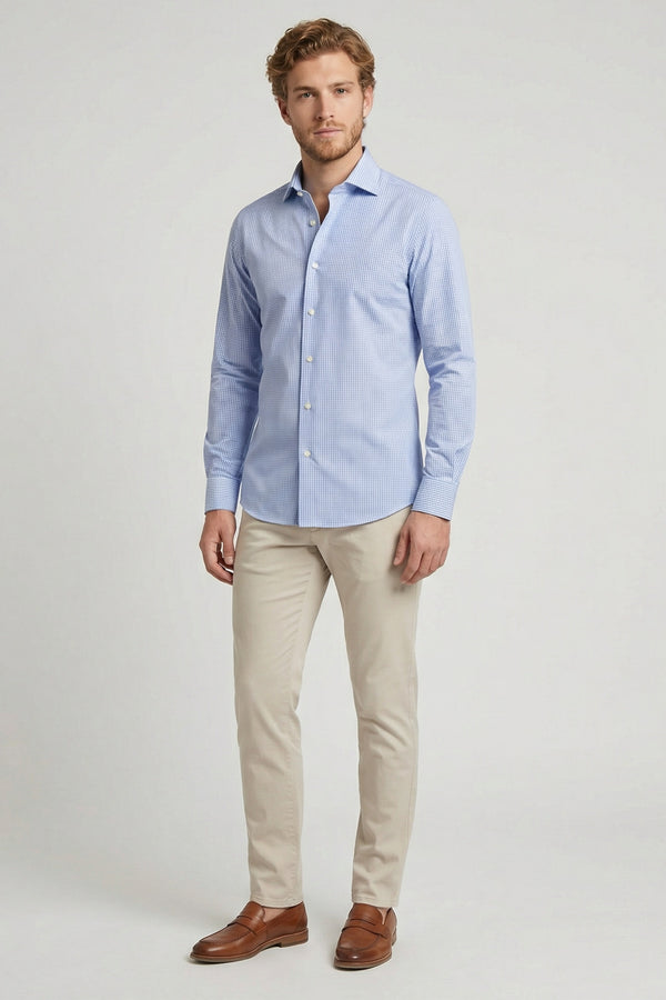 Camicia Uomo Firenze Sport Popelin Celeste Bianco