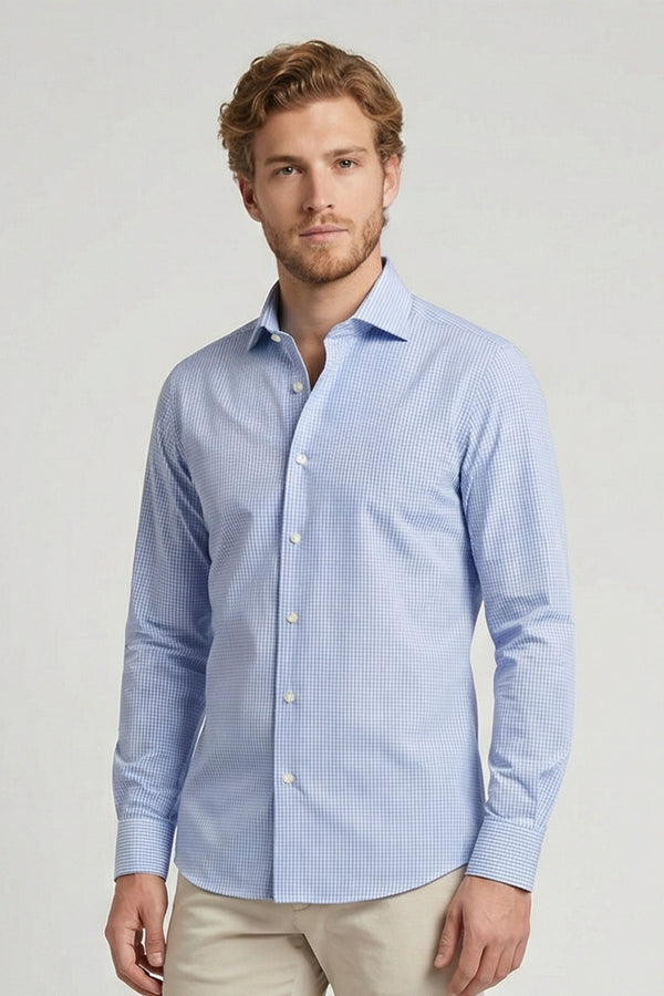 Camicia Uomo Firenze Sport Popelin Celeste Bianco