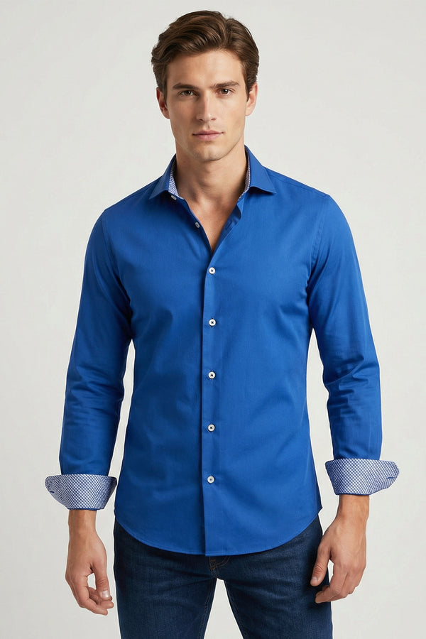 Chemise Homme Firenze Sport Satin Bleu marine