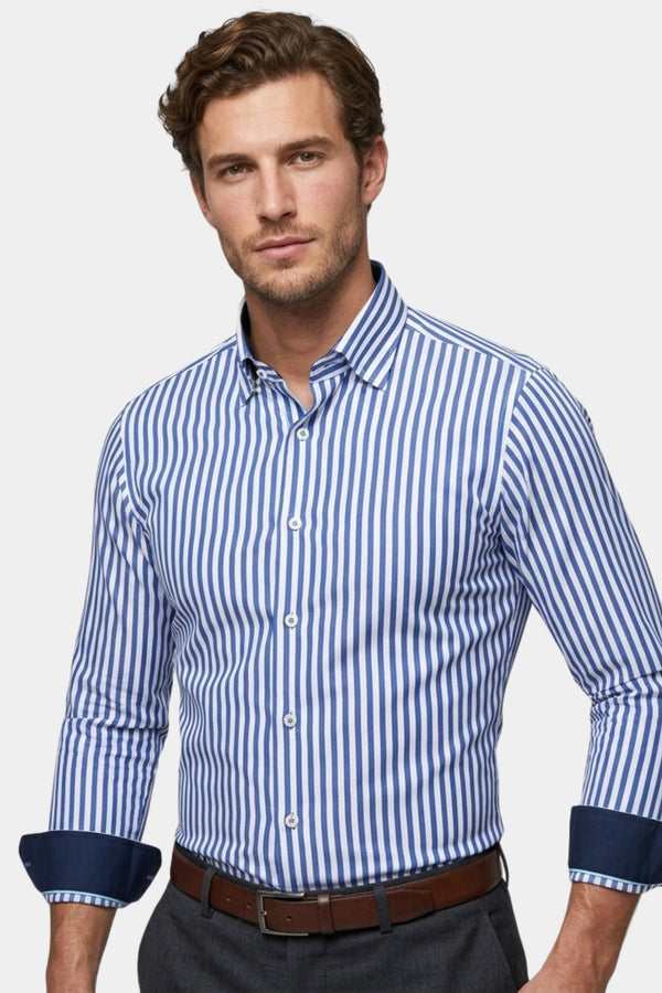 Firenze Sport Herren Hemd Popelin Weiss Blau
